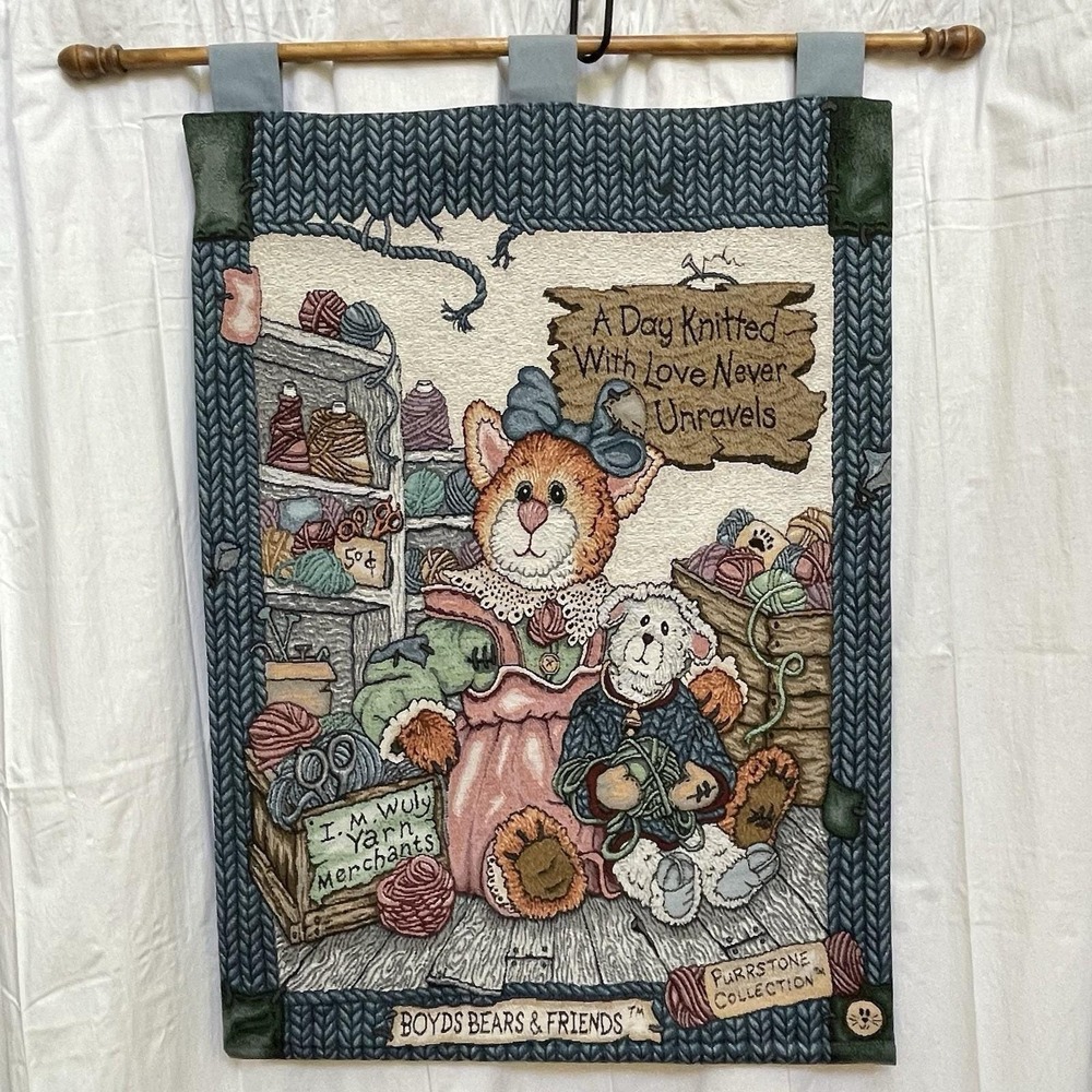 Vintage Boyds Bears & Friends Tapestry A Day Knitting Wall Hanging 36" x 26" USA